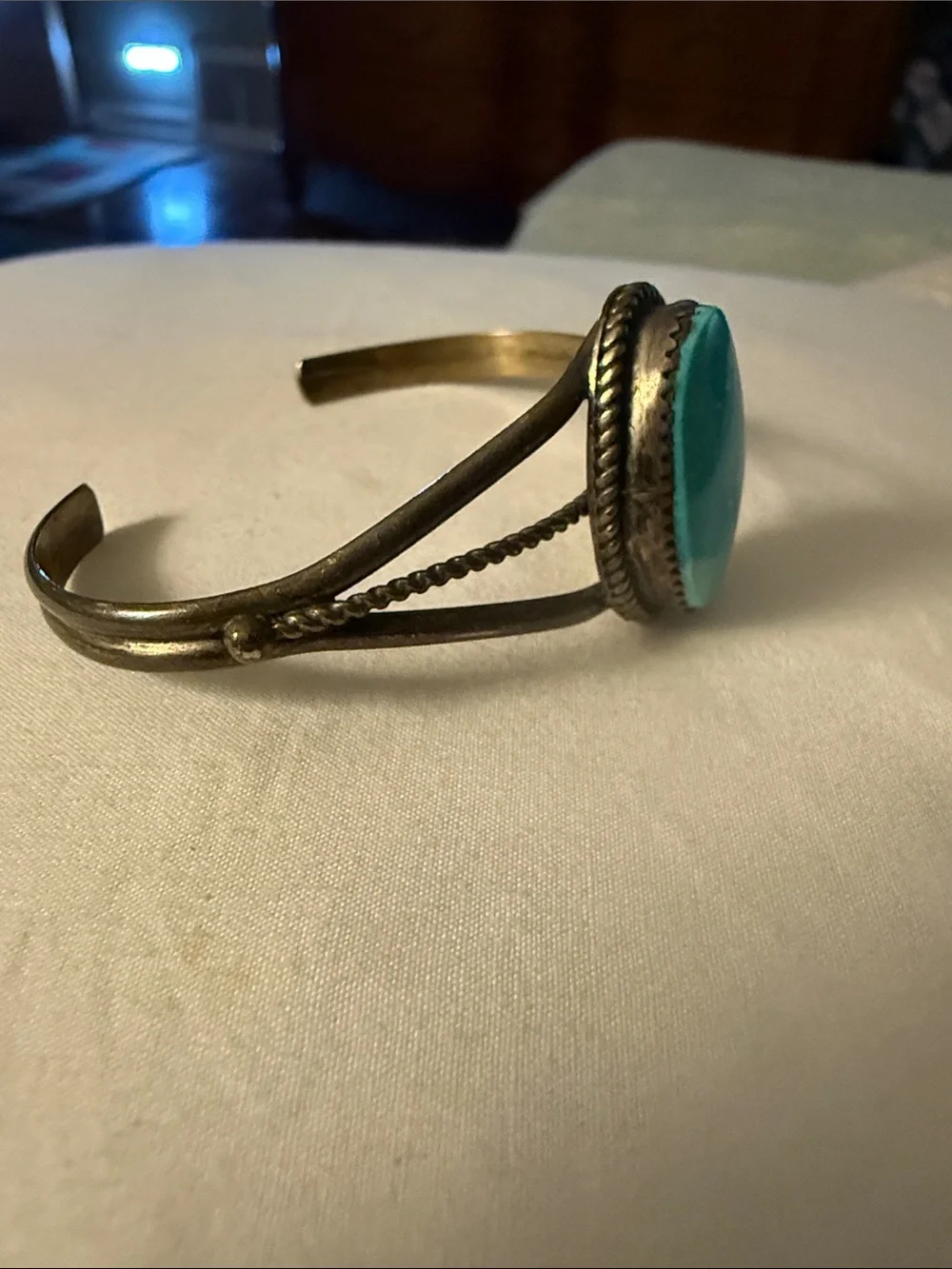 Turquoise Stone Silver Cuff Bracelet - Women Jewelry